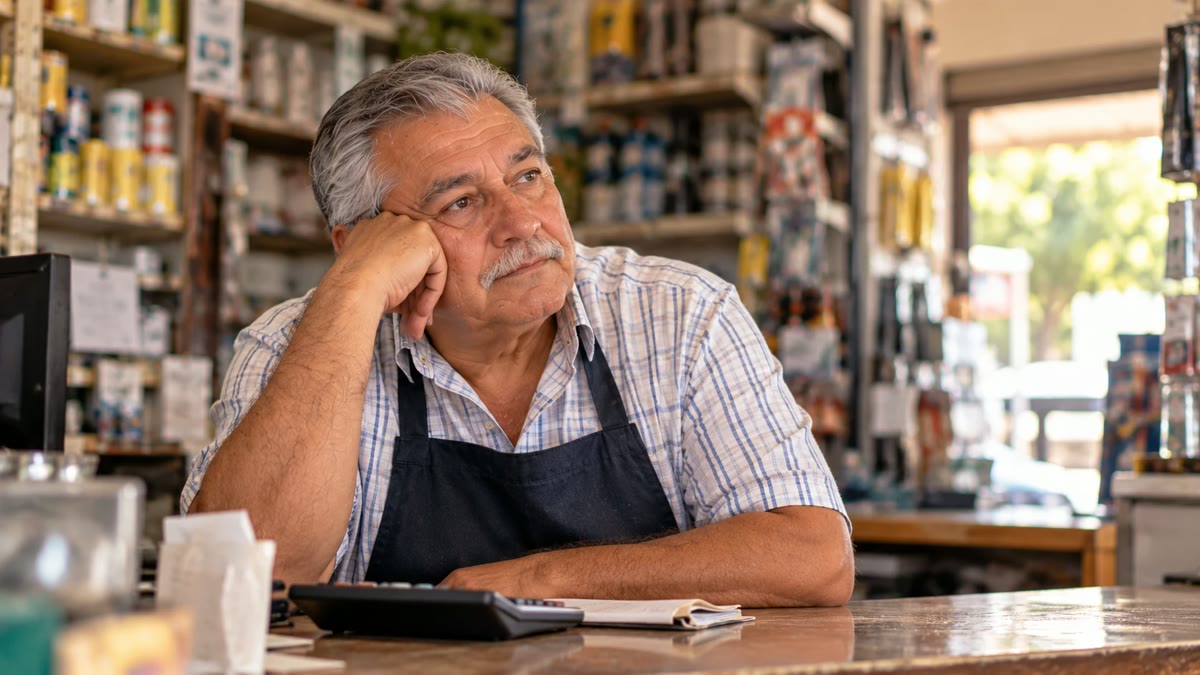 Persona mayor trabajando en un negocio después de la edad de retiro