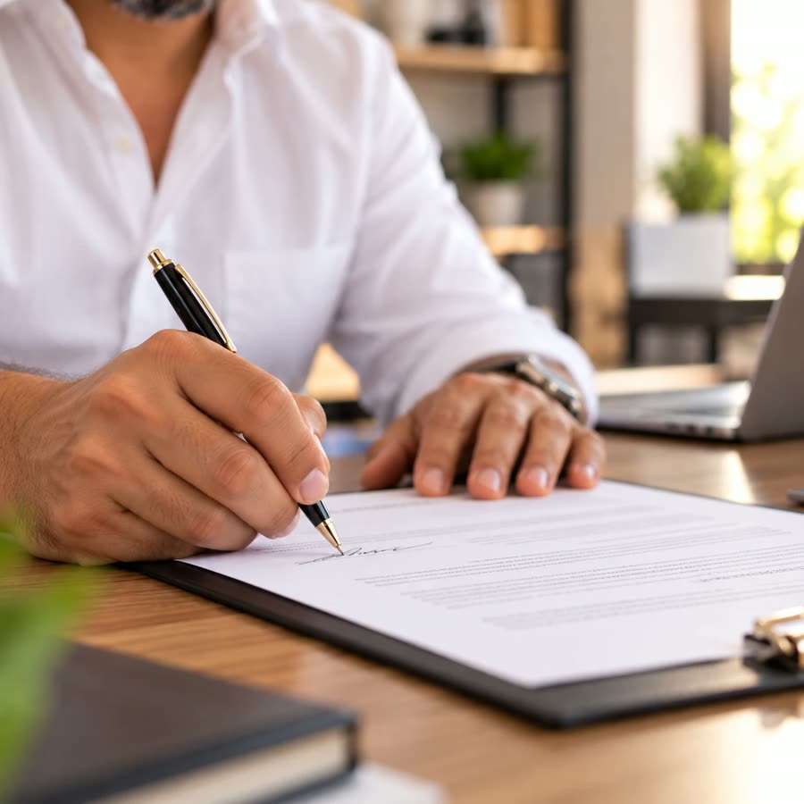 Persona firmando el contrato de su seguro de vida